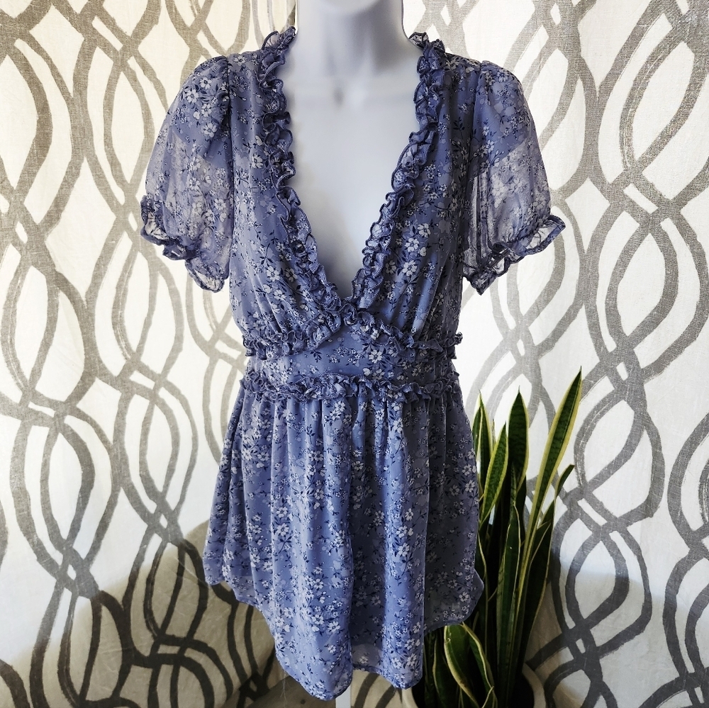 Trixxi Lavender Lace-Trimmed Dress Romper